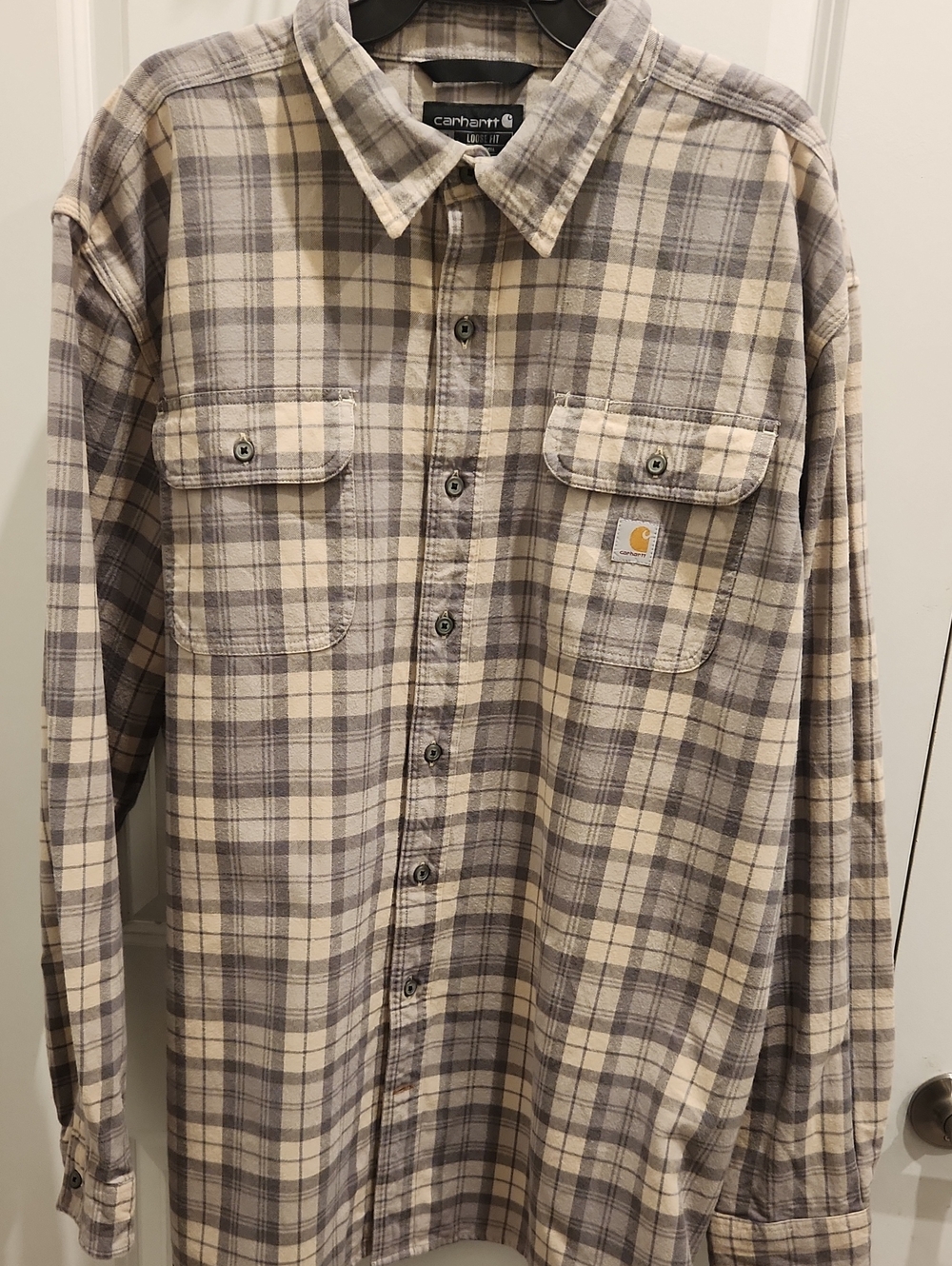 Carhartt Men's Plaid Button-Down Shirt in Beige and Gray